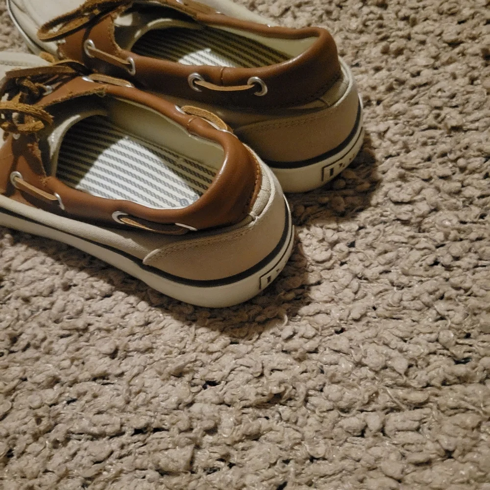 MENS RALPH LAUREN POLO RYLANDER BOAT CANVAS LEATHER UPPER SHOES KHAKI SZ 9.5D